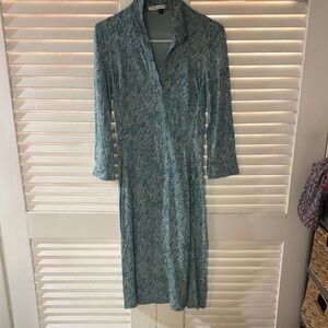 Diane Von Furstenberg Blue Patterned Long Sleeve Dress